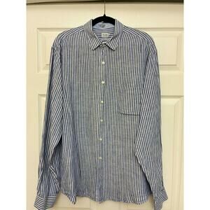 RCH Richards Men's Blue White Striped Linen Shirt Long Sleeve (pit to pit 27")